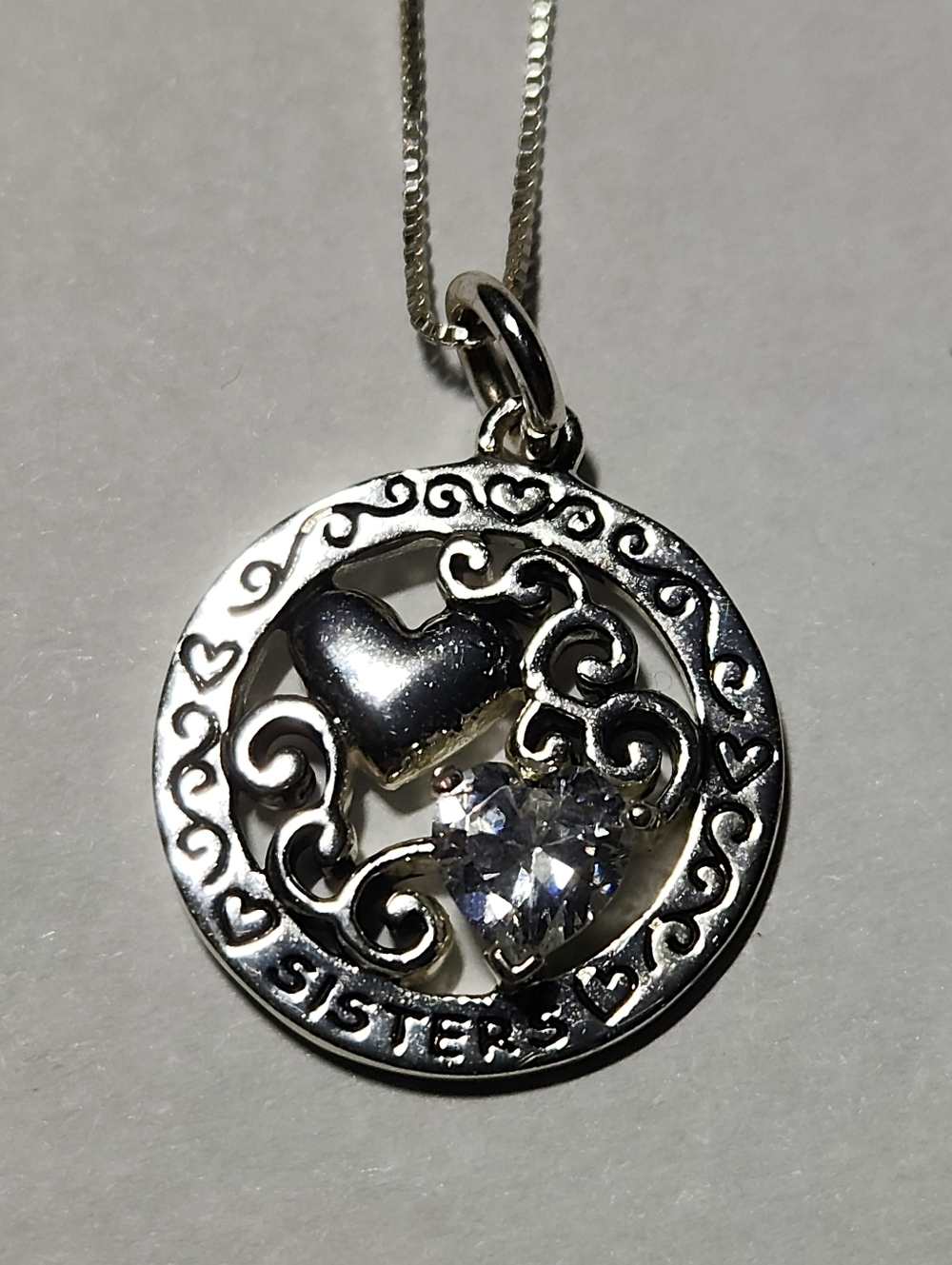 Italian Sterling Silver Sisters Round 925 Necklace Pendant And 925 Chain